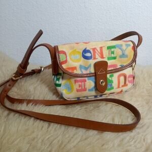 Vintage Dooney & Bourke Graffiti Leather Bag Rainbow Alphabet Yellow Crossbody
